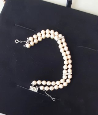 Pulsera Majorica 2 tiras perlas y detalles platead