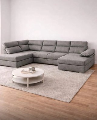 Sofá modular moderno beige y gris, 344 cm.