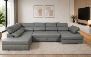 Sofá modular moderno beige y gris, 344 cm.