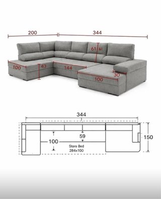 Sofá modular moderno beige y gris, 344 cm.