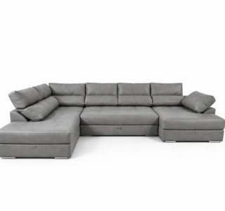 Sofá modular moderno beige y gris, 344 cm.