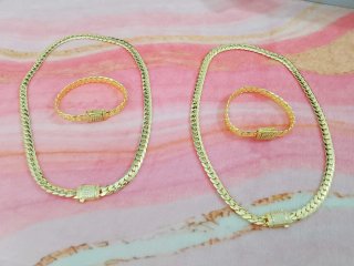 Conjunto Cadena y Pulsera Cubana Dorada