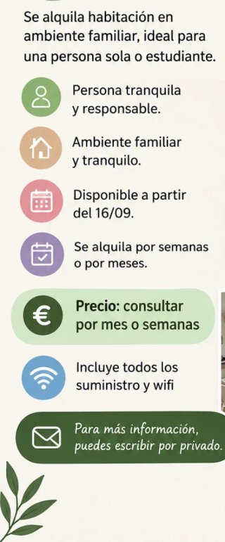 SE ALQUILA HABITACION IDEAL PARA PERSONA SOLA