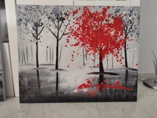 Cuadro Grande Árboles Rojo y Plata
