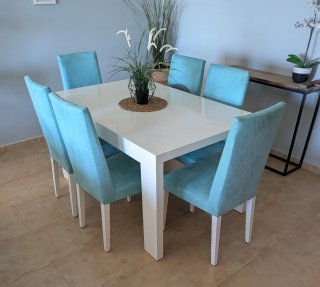 Mesa comedor extensible y 6 sillas terciopelo