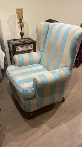 Pareja Sillones Orejeros Rayas Azul y Blanco