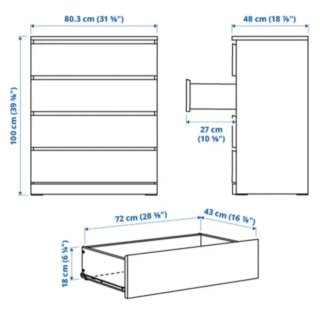 Cómoda Ikea Malm 4 cajones blanca