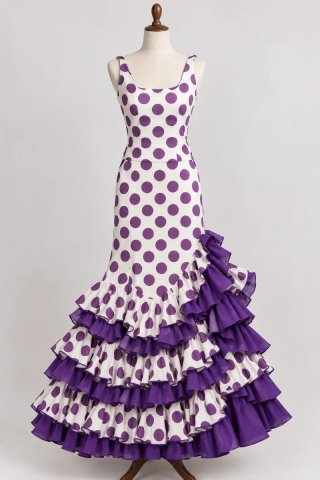 Vestido Flamenca Lunares Morado y Blanco