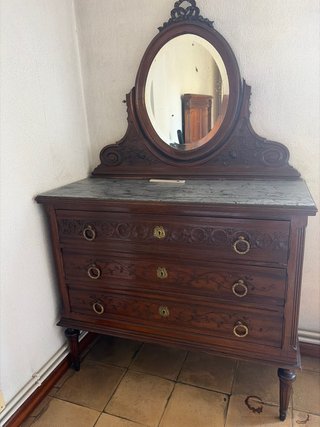 Tocador antiguo madera con espejo