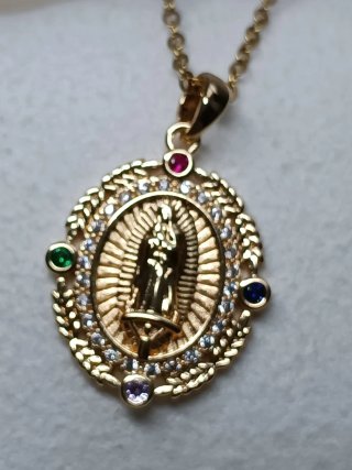 Cadena Dije Virgen Guadalupe Multicolor Oro