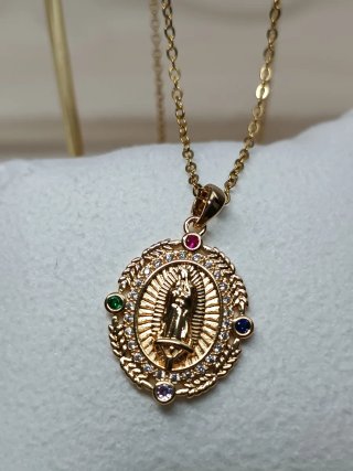 Cadena Dije Virgen Guadalupe Multicolor Oro