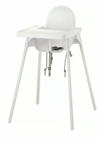 Trona IKEA blanca y mesita azul