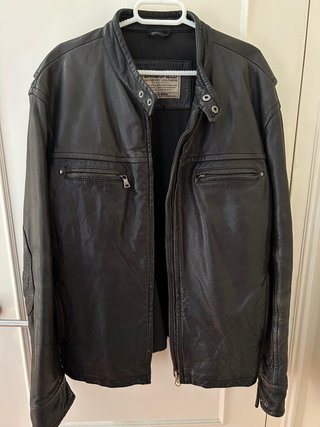 Chaqueta de piel motera Springfield negra, vintage