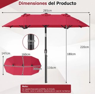 Sombrilla Doble 300x160cm con Manivela Inclinación