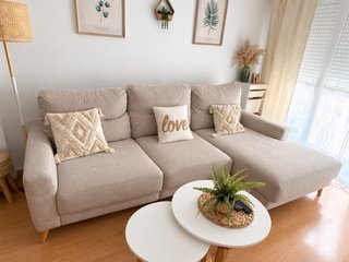 Sofá chaise longue beige