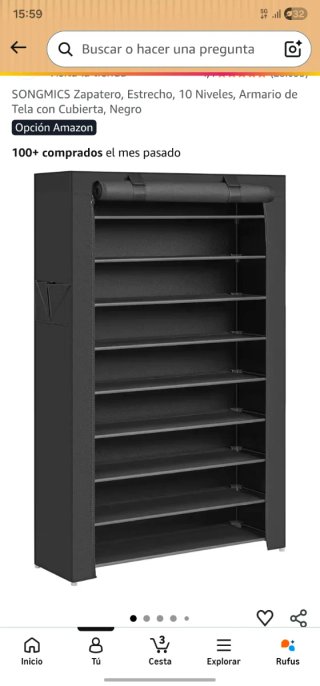 Zapatero SONGMICS 10 Niveles Tela Negro
