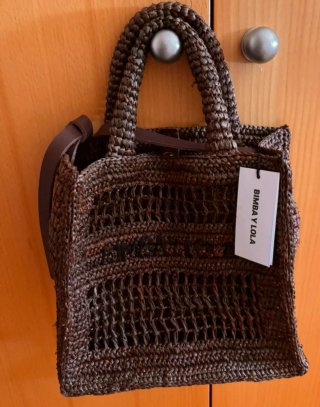 Bolso Bimba y Lola Rafia Marrón Negro Nuevo