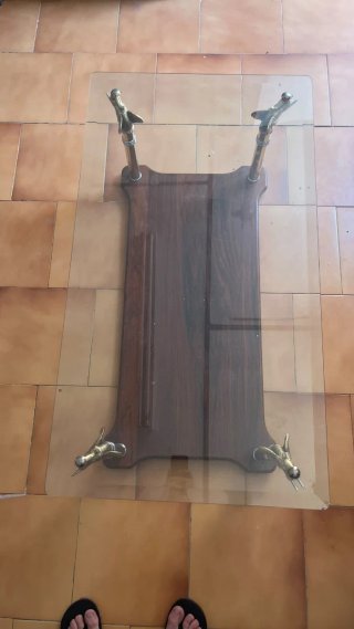 Mesa centro cristal vintage madera y metal