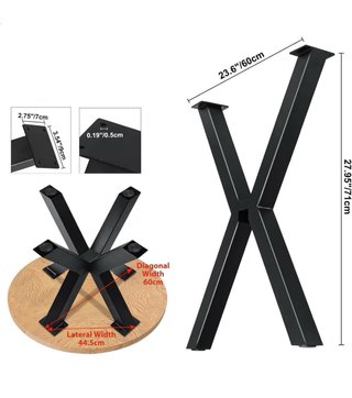 Homtone 2 Gambe a Croce in Acciaio per Tavolo 71cm