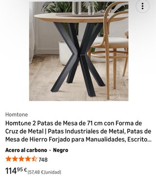 Homtone 2 Gambe a Croce in Acciaio per Tavolo 71cm