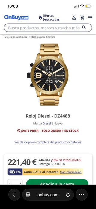 Reloj Diesel Dorado y Negro