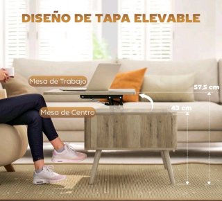 Mesa de centro elevable con almacenaje