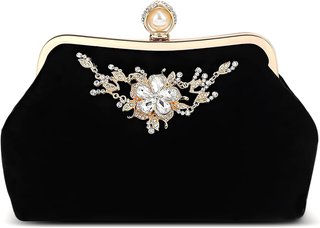 BOLSO MANO MUJER VELVET FLORES DIAMANTES NEGRO