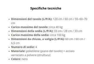 Tavolo Campeggio Pieghevole con  Sgabelli
