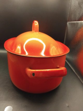 🇨🇵 Cacerola Hierro Esmaltado Naranja Años 50