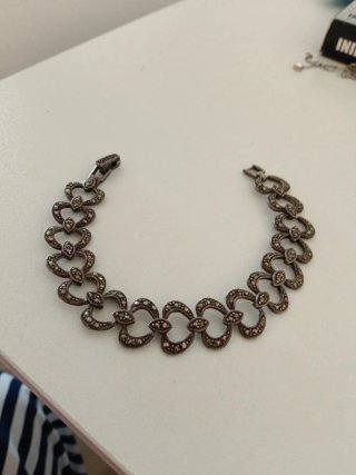 Pulsera vintage plata eslabones corazón 19 cm
