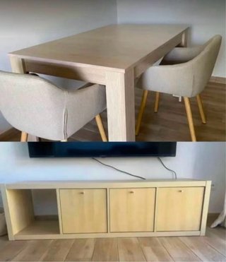 Mesa comedor extensible y mueble auxiliar