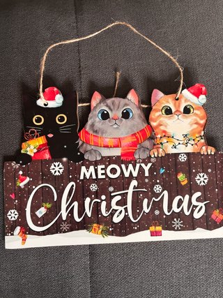 Placa Natal Meowy Christmas Gatos