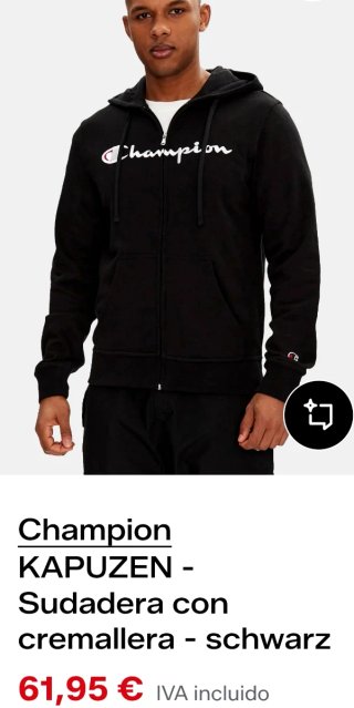Sudadera Champion Negra Cremallera