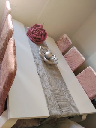 Mesa comedor y 6 sillas terciopelo Gris