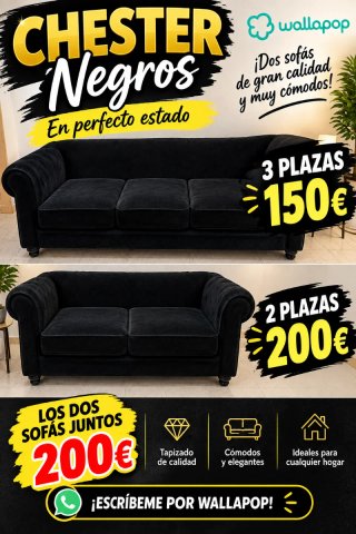 Sofá Chester Negro Terciopelo