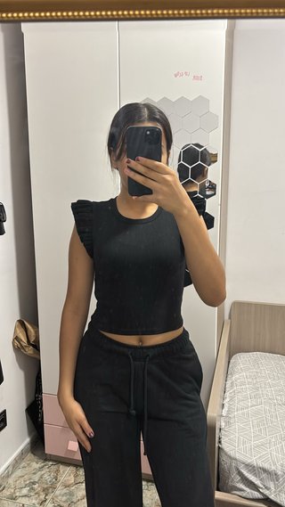 Conjunto Zara Top Negro y Rosa