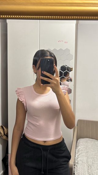 Conjunto Zara Top Negro y Rosa