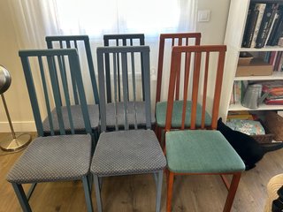 6 Sillas Comedor Madera, 4 retapizadas