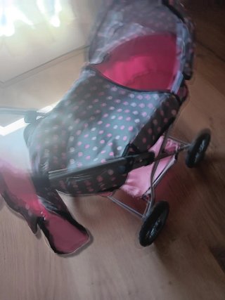 Passeggino per bambole rosa e grigio