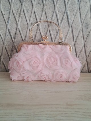 Bolso Clutch Rosas Rosa y Dorado