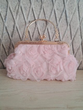 Bolso Clutch Rosas Rosa y Dorado