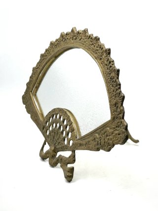Precioso espejo antiguo abanico de bronce