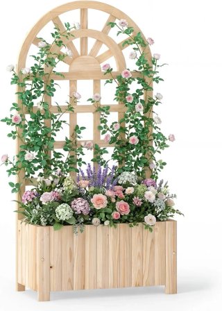COSTWAY Jardinera con Enrejado de Madera