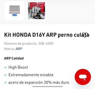 Tornillos Culata ARP Honda D16Y