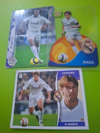 Cromos fútbol Real Madrid Robinho, Raúl, Cassano