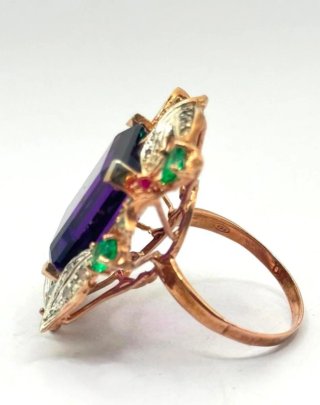 Anillo Oro 9k y Plata Amatista Idro
