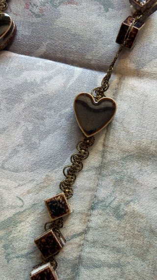 Collar Rosario Corazones Plata y Negro