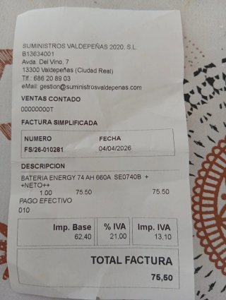Batería Coche Energy Gold ENR0740B 72 Ah