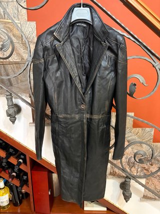 Giacca trench in vera pelle look vissuto vintage
