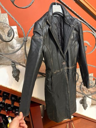 Giacca trench in vera pelle look vissuto vintage